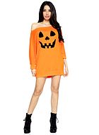Jack-o'-lantern Halloween pumpkin, dress, long sleeves, off shoulder